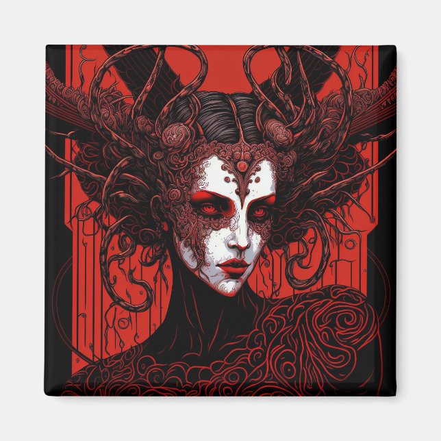 Dark Elf Demon Red Black Fantasy Art Magnet (Vorne)