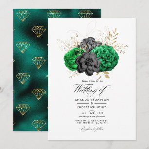 Dark Emerald and Gold Floral Wedding Einladung
