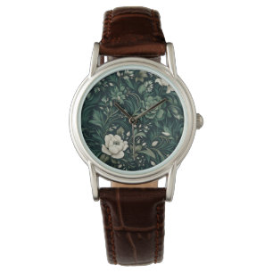 Dark Emerald Green Floral Armbanduhr
