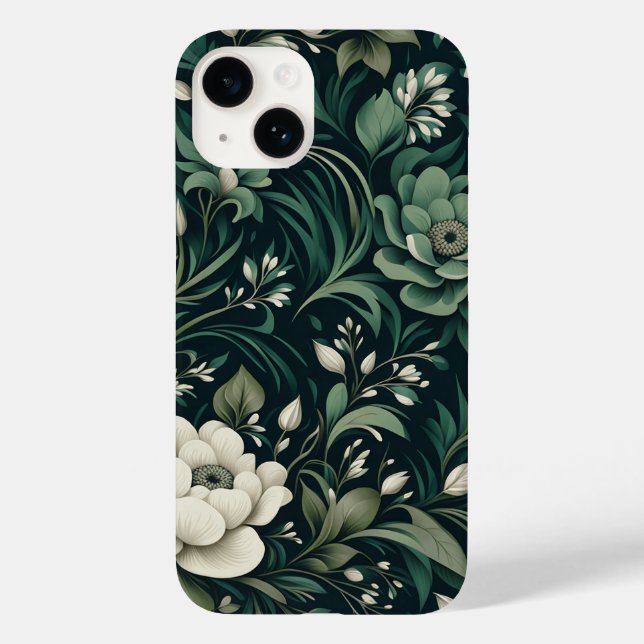 Dark Emerald Green Floral Case-Mate iPhone 14 Hülle (Rückseite)
