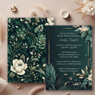 Dark Emerald Green Floral Einladung