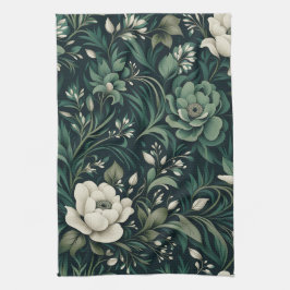 Dark Emerald Green Floral Geschirrtuch