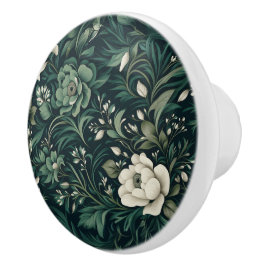 Dark Emerald Green Floral Keramikknauf