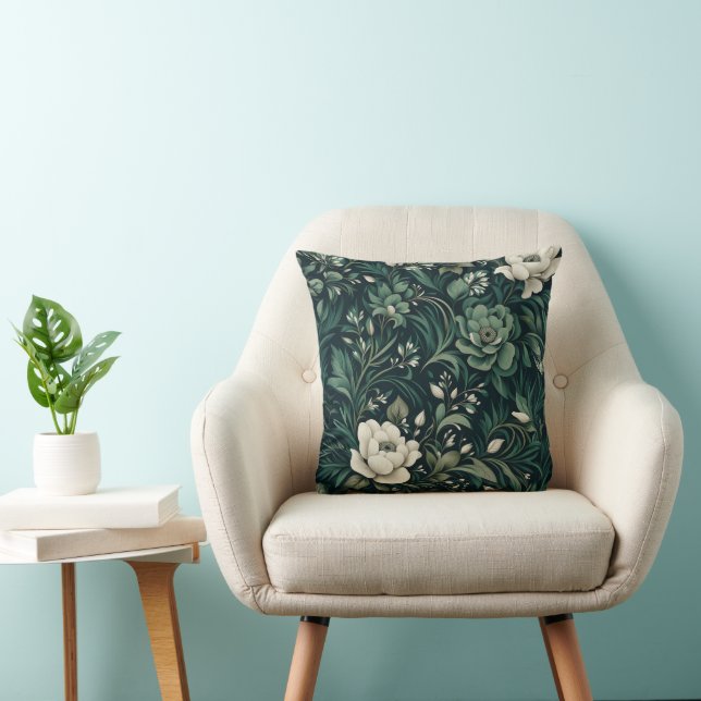 Dark Emerald Green Floral Kissen (Stuhl )