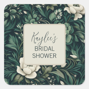 Dark Emerald Green Floral Quadratischer Aufkleber