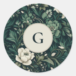 Dark Emerald Green Floral Runder Aufkleber