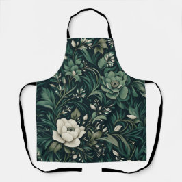 Dark Emerald Green Floral Schürze