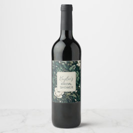 Dark Emerald Green Floral Weinetikett