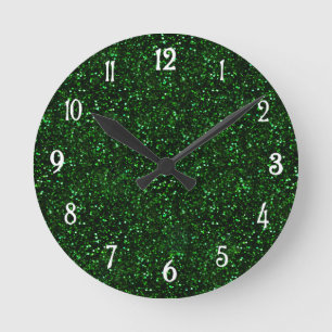 Dark Emerald Green Glitzer Runde Wanduhr