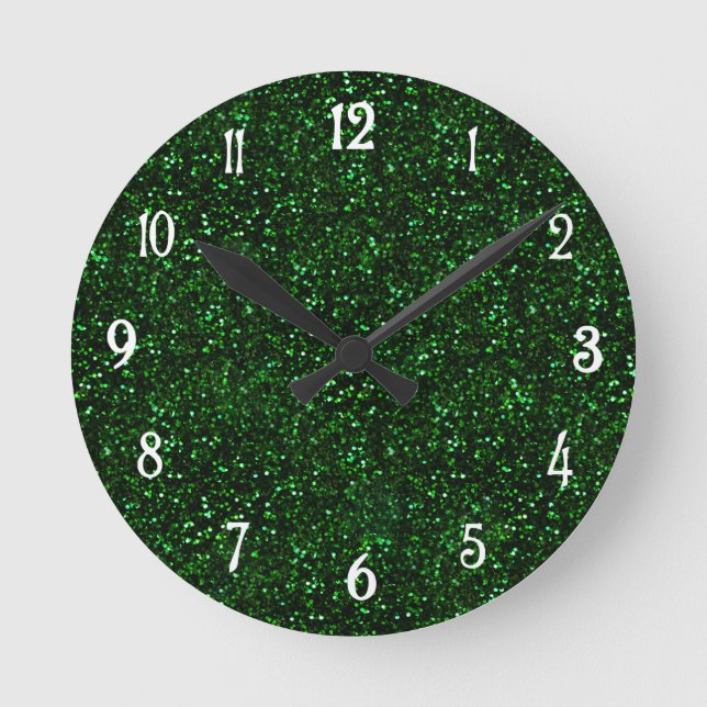 Dark Emerald Green Glitzer Runde Wanduhr (Vorderseite)