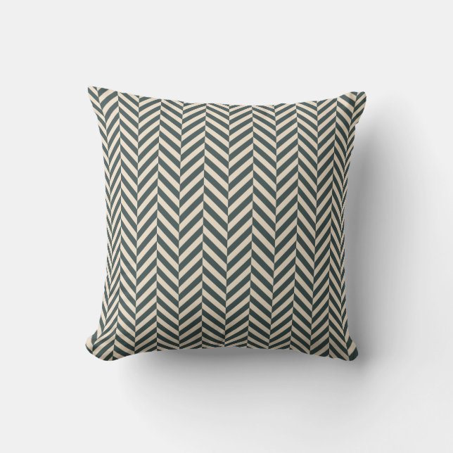 Dark Emerald Ivory Herringbone Geometric Pattern Kissen (Vorderseite)