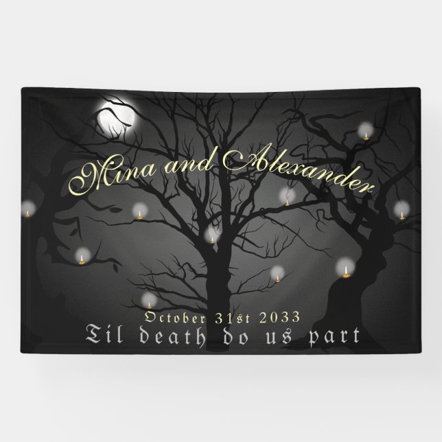 Dark Enchanted Forest Goth Halloween Hochzeit Banner (Horizontal)