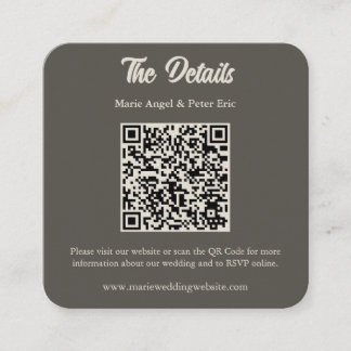 Dark Espresso Brown Wedding QR Code Enclosure Quadratische Visitenkarte