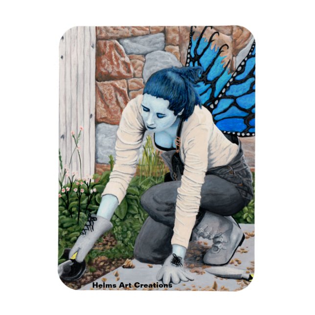 Dark Fairy Gardener Fantasy Foto Magnet (Vertikal)