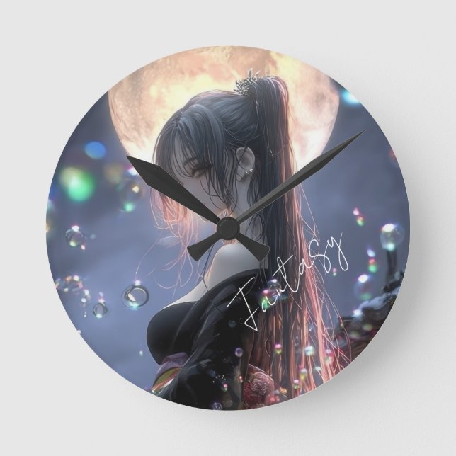 Dark fantasy girl / Aesthetic Runde Wanduhr (Vorderseite)