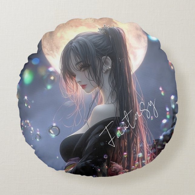 Dark fantasy girl / Aesthetic Rundes Kissen (Vorderseite)