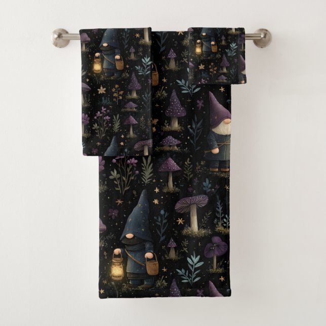 Dark Fantasy Gnome und Mushroom Pattern Badhandtuch Set (Insitu)