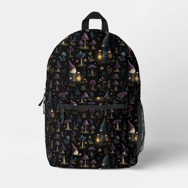 Dark Fantasy Gnome und Mushroom Pattern Bedruckter Rucksack (Vorderseite)