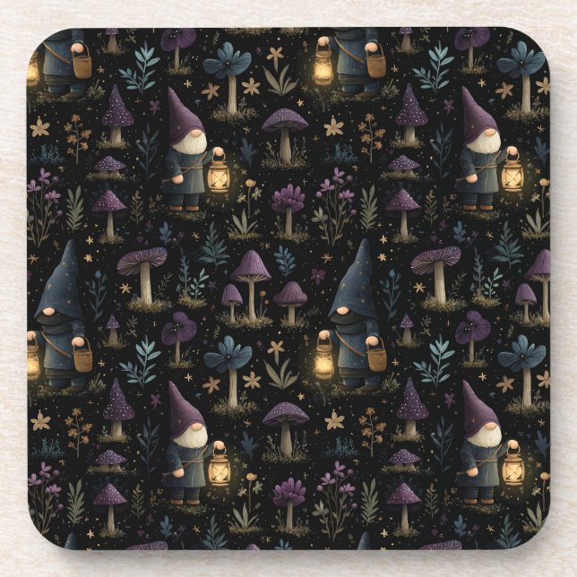 Dark Fantasy Gnome und Mushroom Pattern Getränkeuntersetzer (Vorderseite)