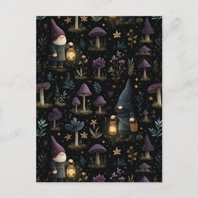 Dark Fantasy Gnome und Mushroom Pattern Postkarte (Vorderseite)