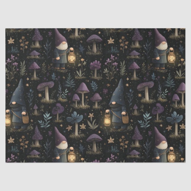 Dark Fantasy Gnome und Mushroom Pattern Seidenpapier (Vorderseite)