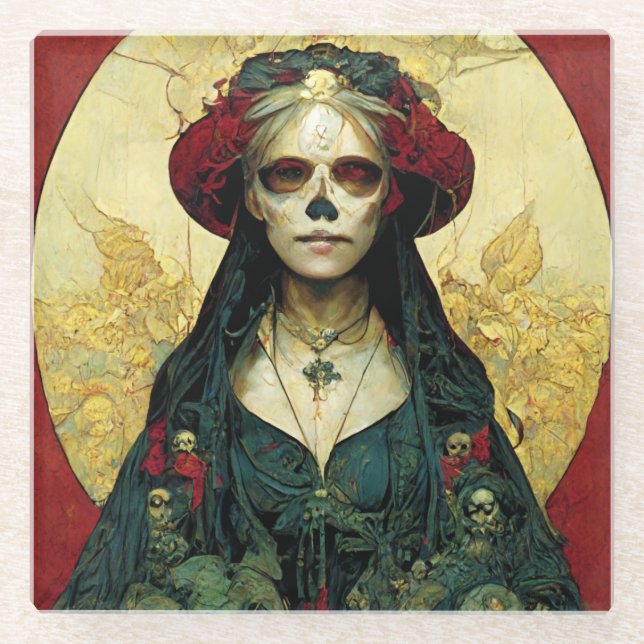 Dark Fantasy Gothic Skull Frau Glasuntersetzer (Vorderseite)