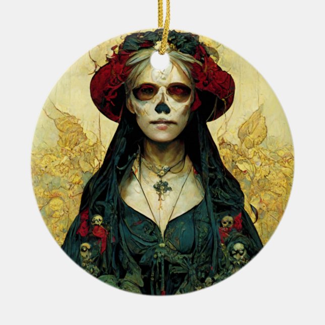 Dark Fantasy Gothic Skull Frau Keramik Ornament (Vorne)