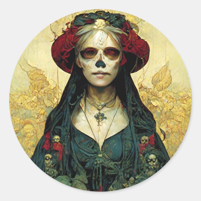 Dark Fantasy Gothic Skull Frau Runder Aufkleber (Vorderseite)