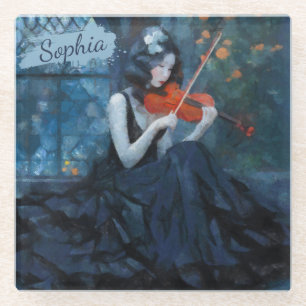 Dark Fantasy Gothic Violinist in Moonlit Garden Glasuntersetzer