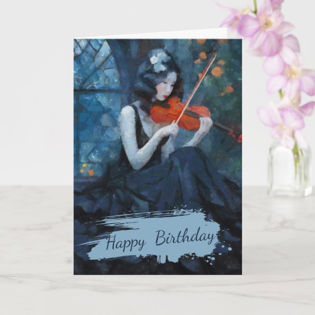 Dark Fantasy Gothic Violinist in Moonlit Garden Karte (Orchidee)