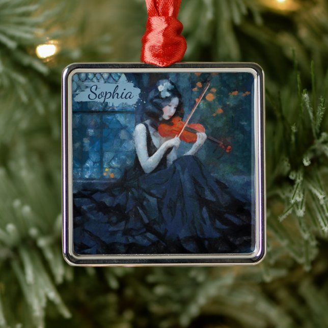 Dark Fantasy Gothic Violinist in Moonlit Garden Ornament Aus Metall (Baum)