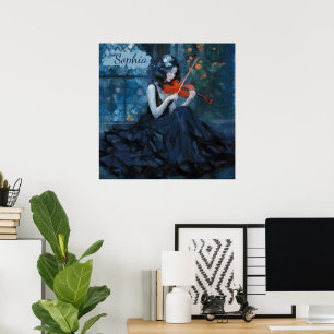 Dark Fantasy Gothic Violinist in Moonlit Garden Poster