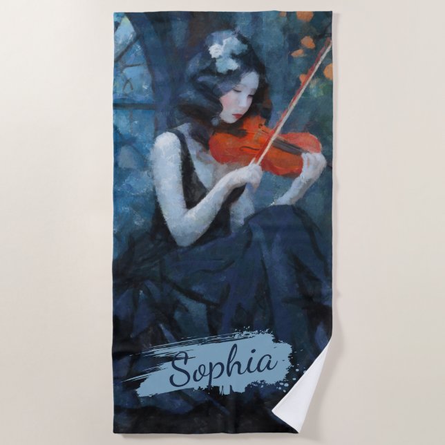 Dark Fantasy Gothic Violinist in Moonlit Garden Strandtuch (Vorderseite)