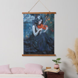 Dark Fantasy Gothic Violinist in Moonlit Garden Wandteppich Mit Holzrahmen