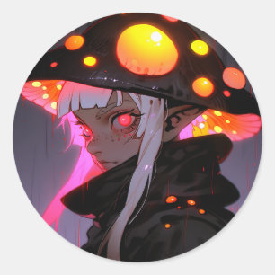 Dark Fantasy Mushroom Elf Anime Girl Runder Aufkleber