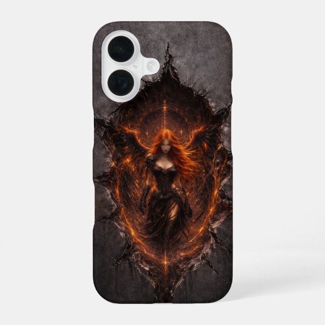 Dark Fire Angel iPhone 16 Case  Gothic Fantasy Art Hülle (Rückseite)