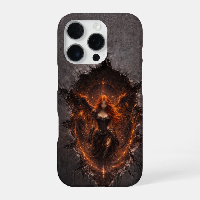 Dark Fire Angel iPhone 16 Pro Case Gothic Fantasy Hülle (Rückseite)