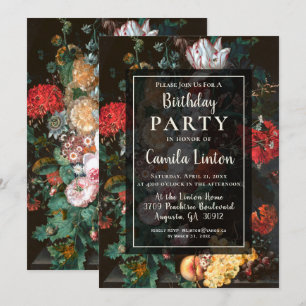 Dark Floral Ästhetik Geburtstagsparty Einladung