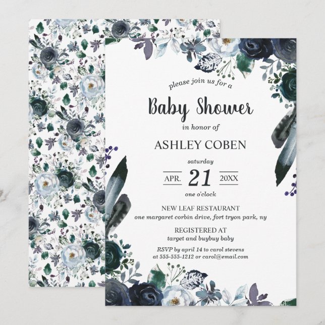 Dark Floral Baby Shower Einladung (Vorne/Hinten)
