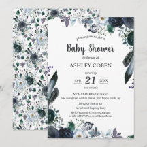 Dark Floral Baby Shower Einladung