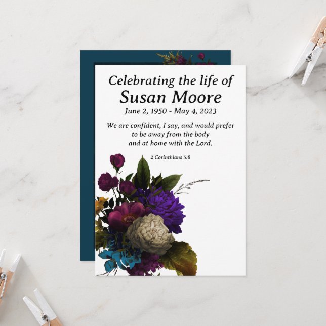 Dark Floral Beerdigung Einladung (Vorderseite/Rückseite Beispiel)