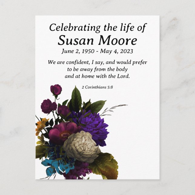 Dark Floral Beerdigung Postkarte (Vorderseite)