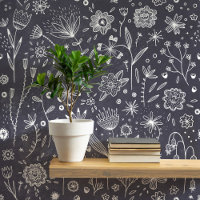 Dark Floral Chalkboard Grau Botanisch