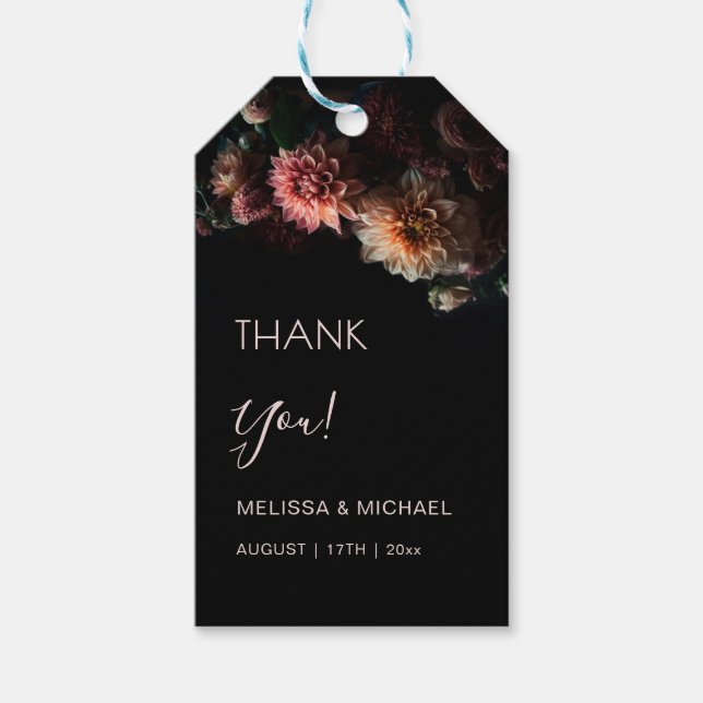 Dark Floral Chrysanthemum Wedding Thank You Geschenkanhänger (Vorderseite)