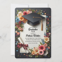 Dark Floral Elegant Graduation Party Einladung