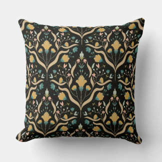 Dark floral folk pattern throw pillow kissen