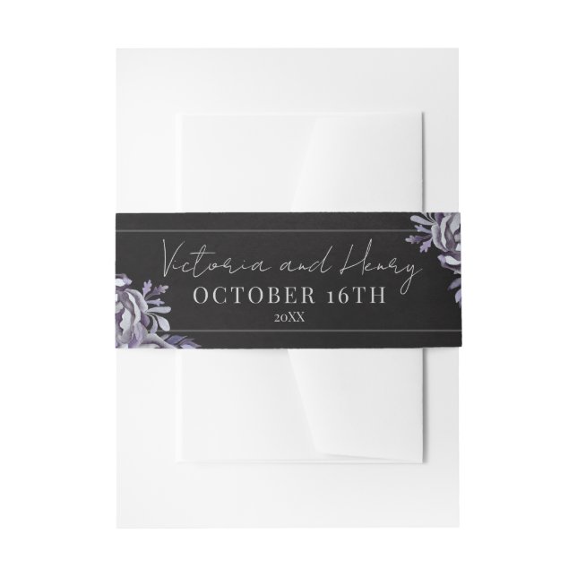 Dark Floral Gothic Black Lila Halloween Hochzeit Einladungsbanderole (Vorderseite Beispiel)