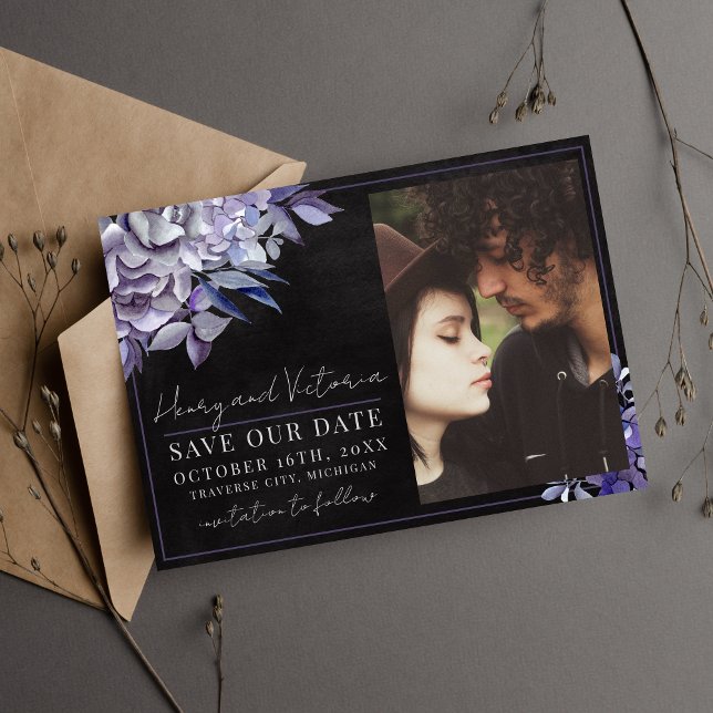 Dark Floral Gothic Black Lila Halloween Hochzeit Save The Date (Von Creator hochgeladen)