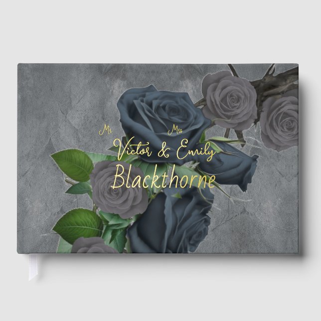 Dark Floral Gothic Style Wedding Foil Gästebuch (Vorderseite)