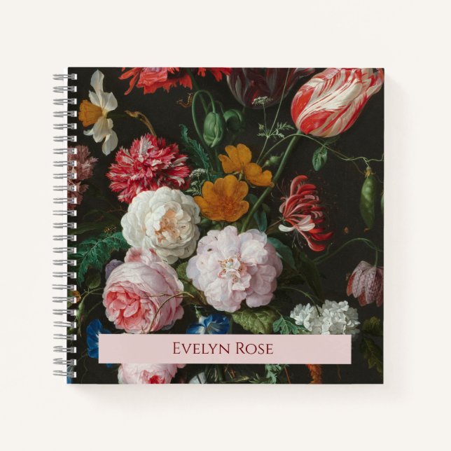 Dark Floral Individuelle Name Notebook Notizbuch (Vorderseite)